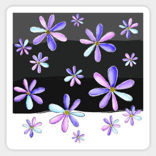 A Shower of Daisies - Hand Drawn with Pretty Pastel Pink and Purple Petals Magnet